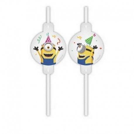 4 PAJITAS DE PAPEL MINIONS