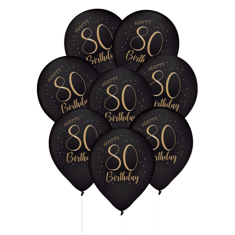 8 Globos Latex Elegant Negro 80 Años