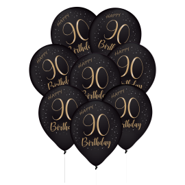 8 Globos Latex Elegant Negro 90 Años