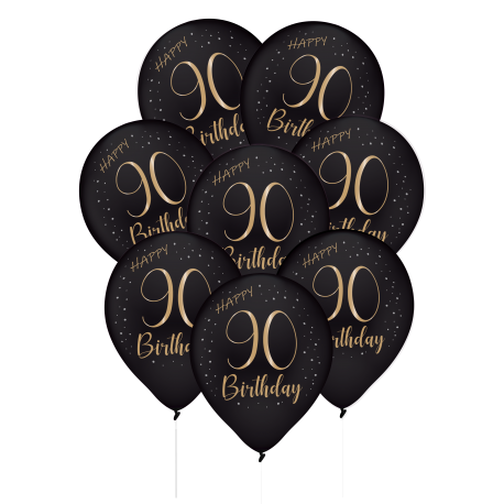 8 Globos Latex Elegant Negro 90 Años